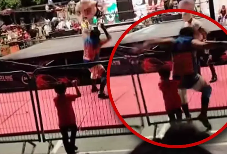 Luchador derriba a niño en pleno combate y redes coronan a los papás como “reyes del descuido”