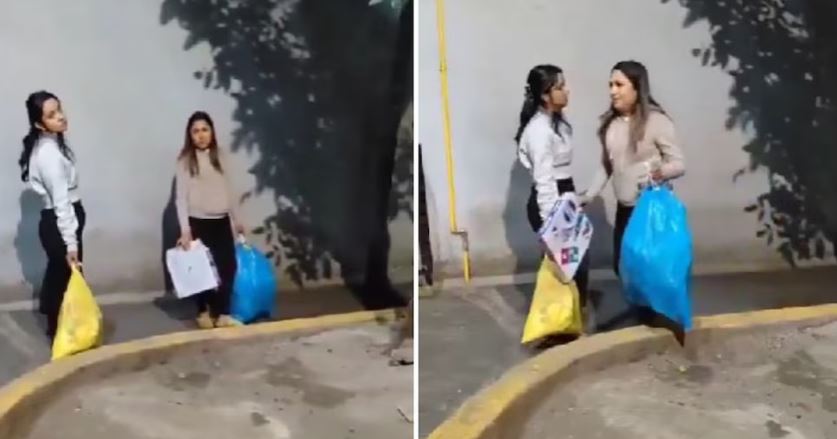 ¡Con caja de pizza! Así reaccionaron dos jóvenes tras ser sorprendidas tirando basura en Tlalpan