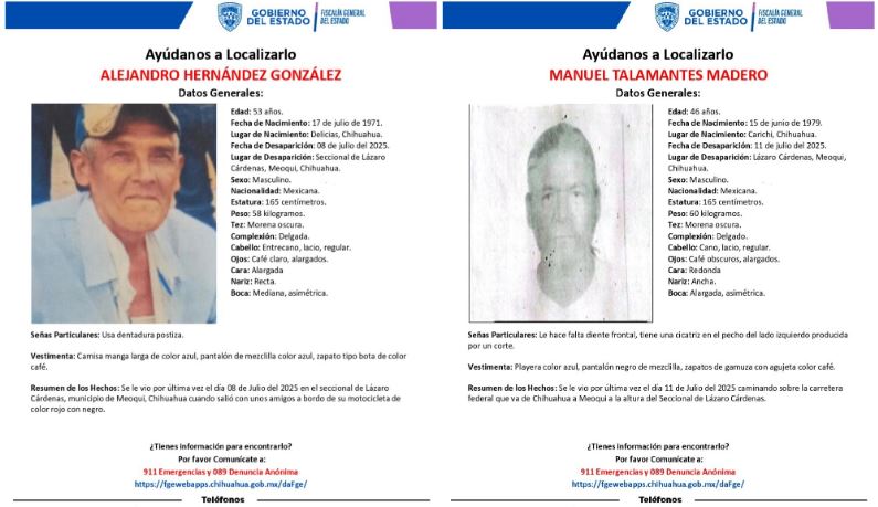 Se reportan dos personas más desaparecidas en Cárdenas, emite Fiscalía las fichas de búsqueda