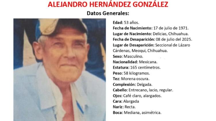 Buscan al señor Alejandro Hernández, desapareció en Meoqui