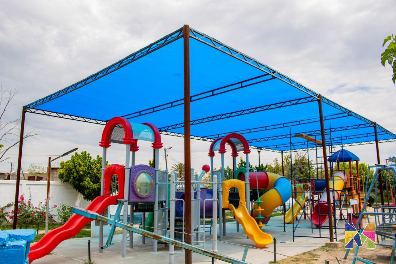 Culminan instalación de malla sombra en el Parque del DIF de Meoqui