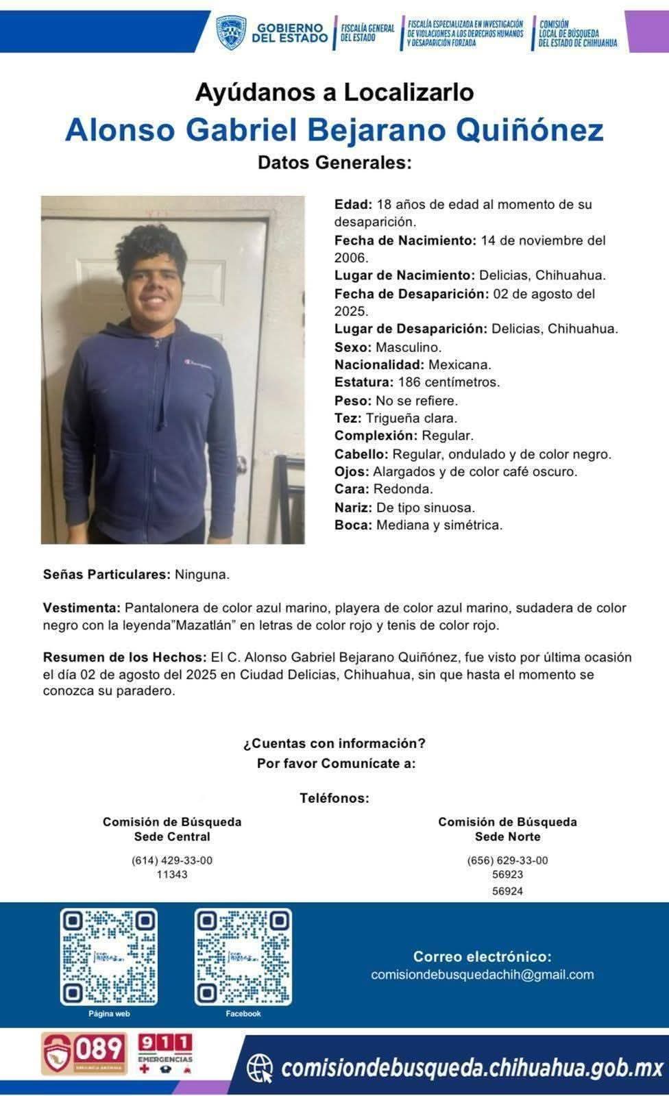 Joven desaparecido en Delicias habría tomado autobús rumbo al sur del país