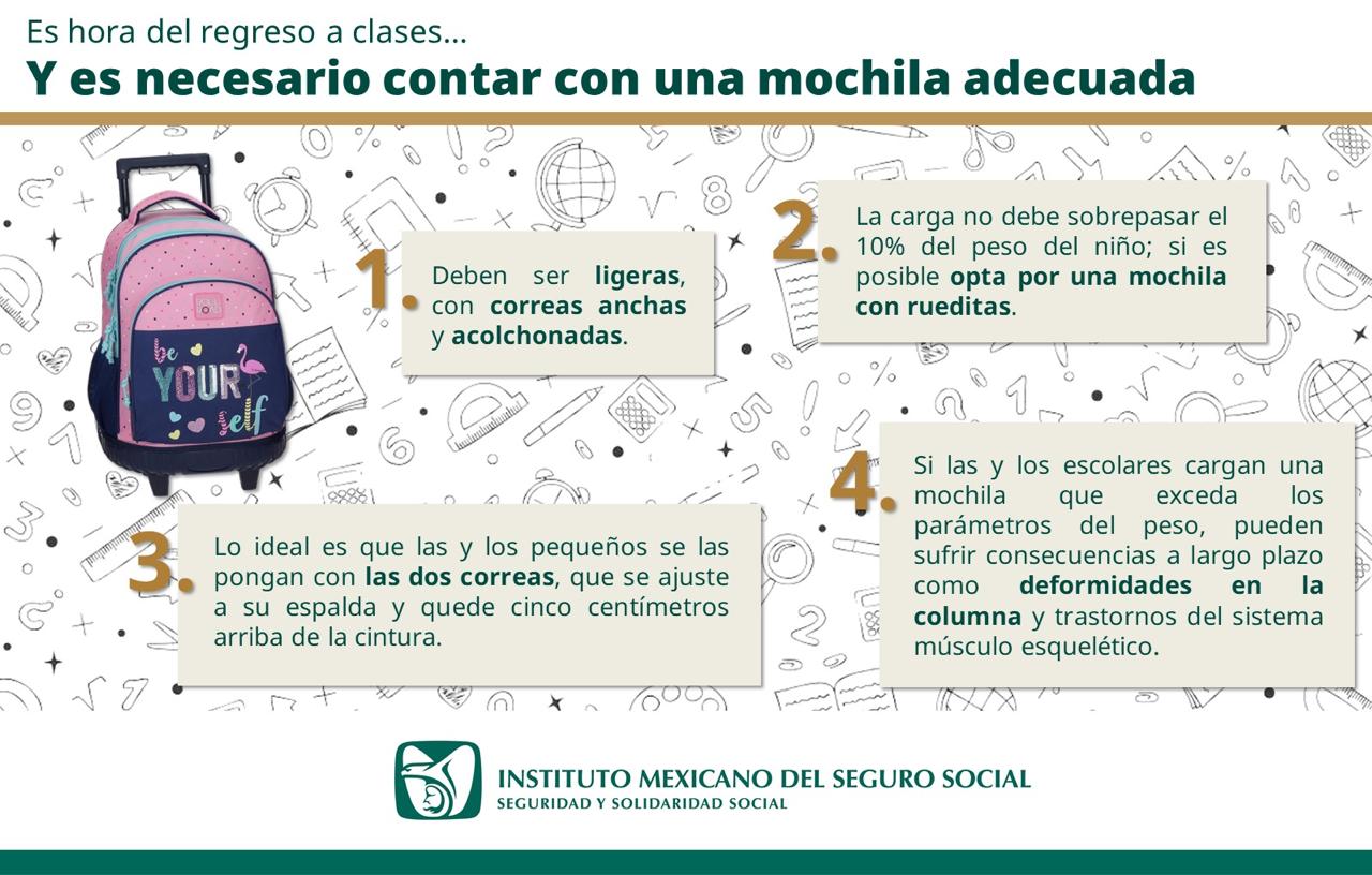 Advierte IMSS Chihuahua sobre daños causados por el exceso de peso en mochilas