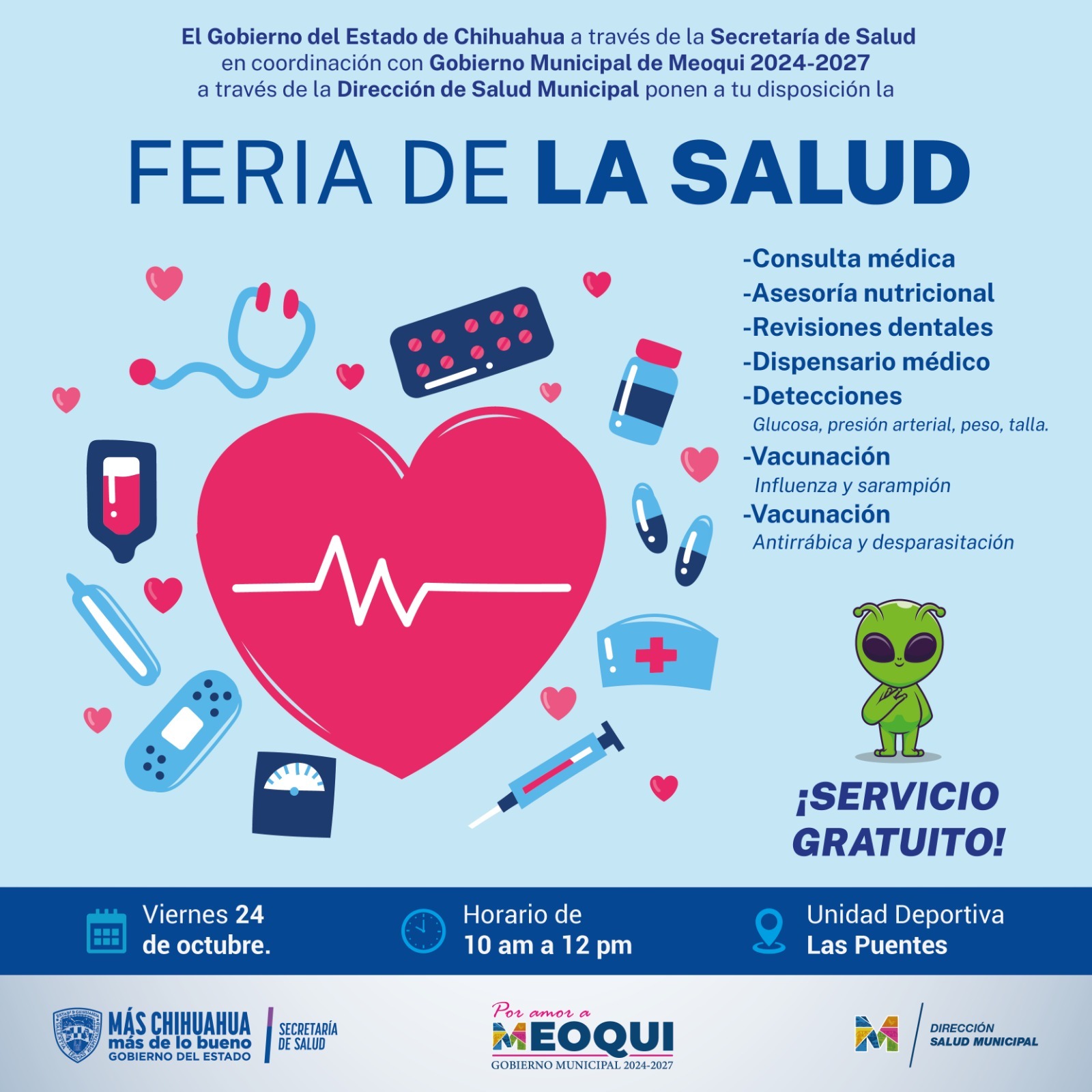 Llevará Gobierno de Meoqui Feria de Salud este viernes 24 a Las Puentes