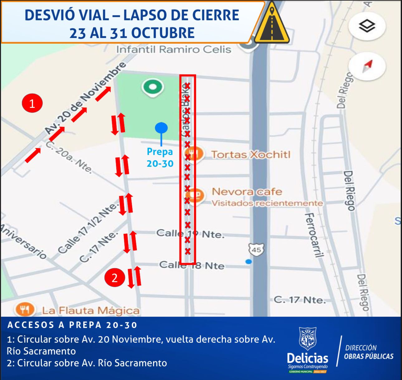 Anuncian cierre temporal de tramo de la avenida Carlos Blake por trabajos de pavimentación este viernes