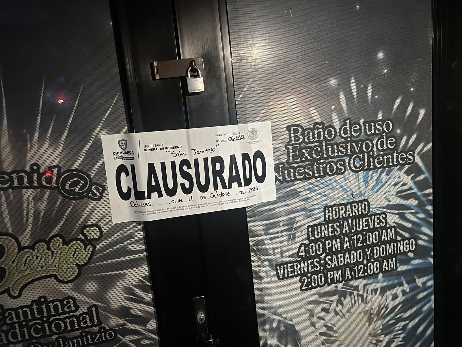 Clausura Gobernación el Salón Janitzio en Delicias y Parque Moctezuma en Meoqui