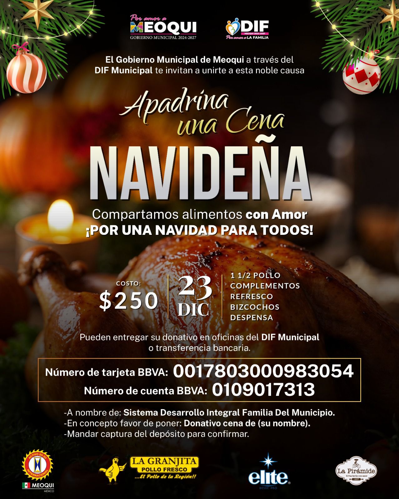 Invita DIF de Meoqui a apadrinar a familias vulnerables con Cena Navideña