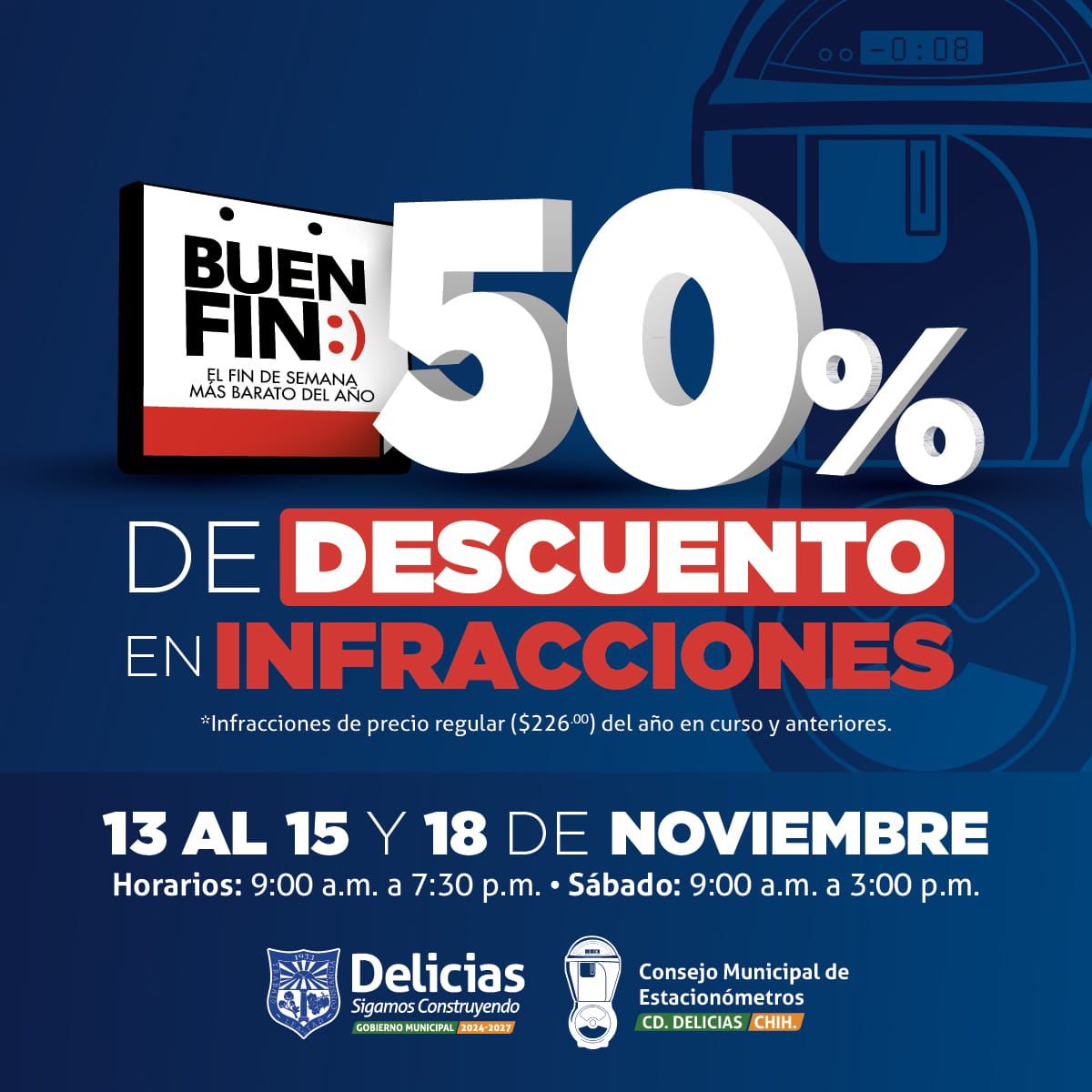 Ofrece Estacionómetros Delicias 50% de descuento en infracciones durante el Buen Fin