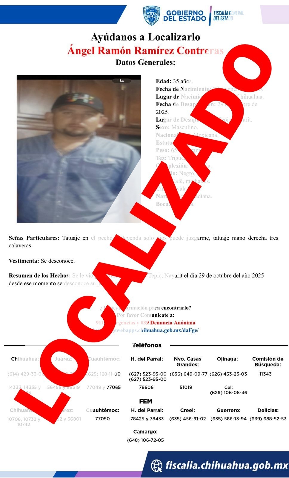 Localiza Fiscalía a hombre con reporte de ausencia en Delicias