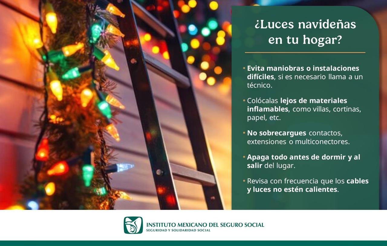 Exhorta IMSS Chihuahua a la población a colocar y usar con seguridad las series de luces navideñas