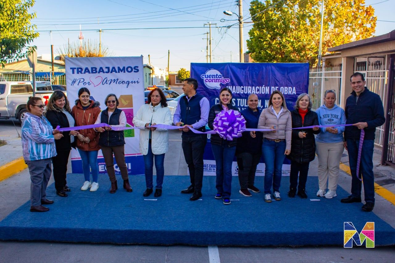 Entregan Miriam Soto y JMAS Meoqui pavimentaciones por más de 6 MDP en Jardines del Santuario