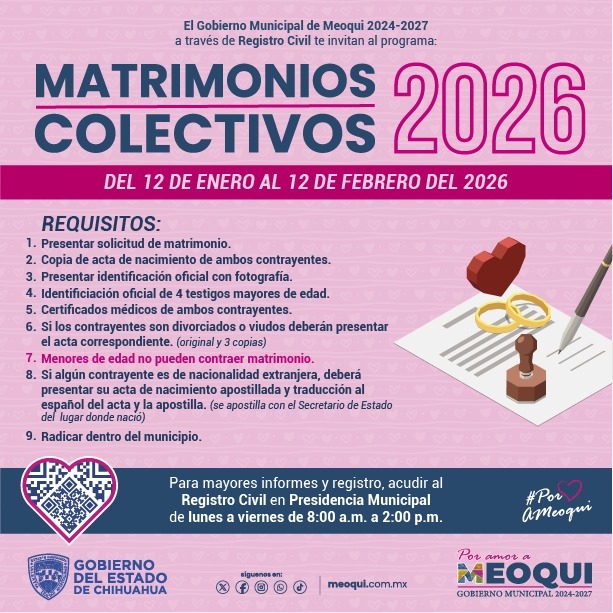 Comienza en Meoqui recepción de documentos para matrimonios colectivos 2026