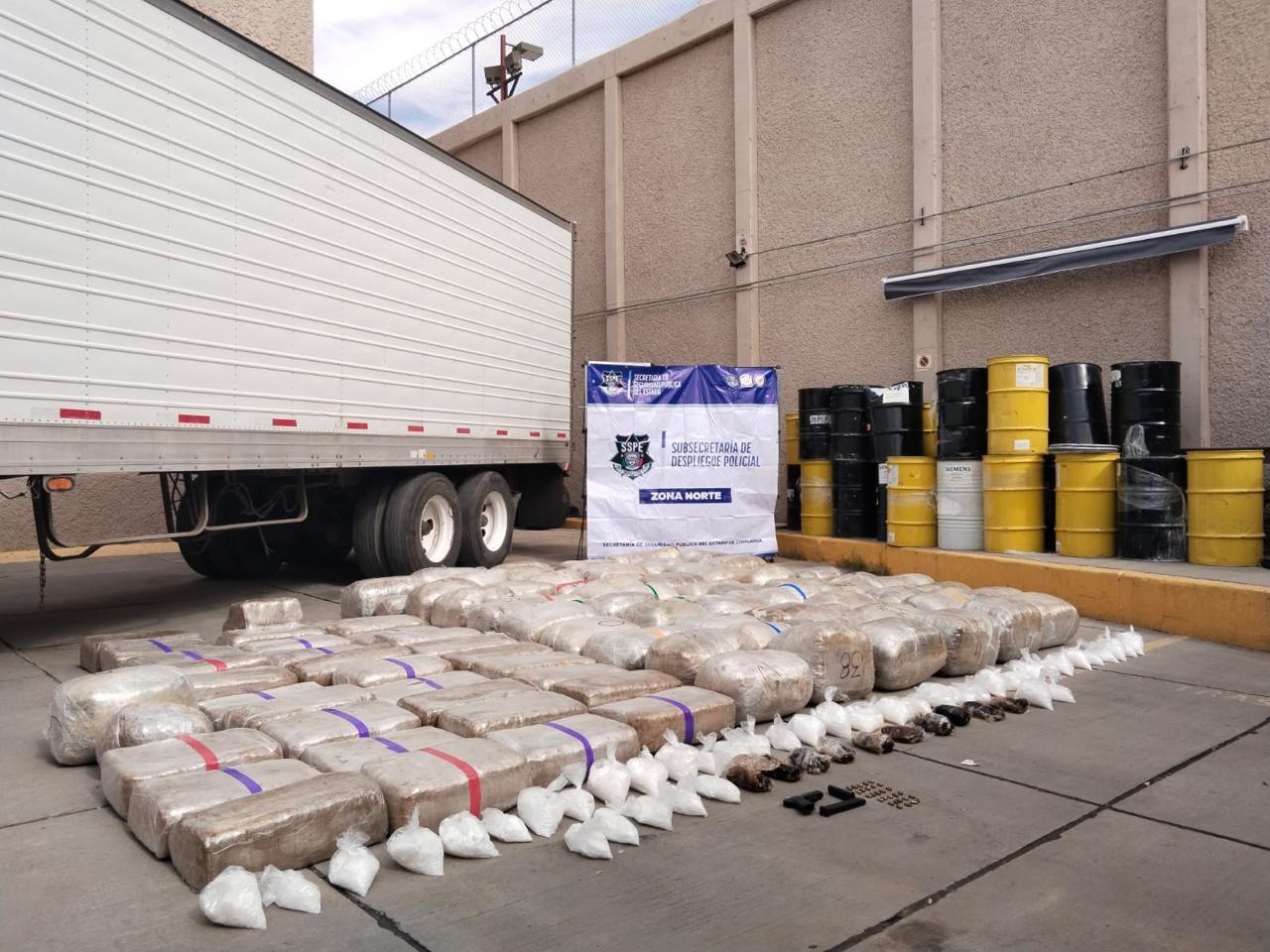 Colabora SSPE con fuerzas federales y aseguran casi una tonelada de droga en Juárez