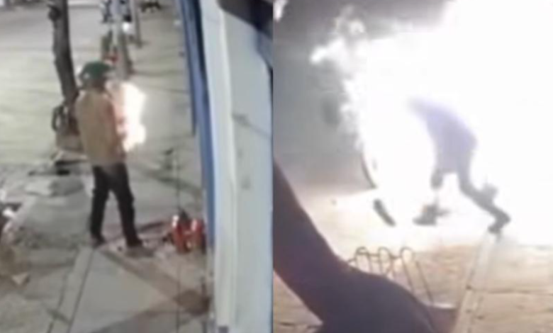 ¡Todo mal! Sujeto intentó quemar local para extorsionar y terminó envuelto en llamas