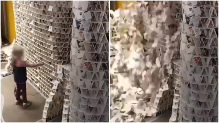 Niña derrumbó escultura hecha de 60 mil portavasos que buscaba el Récord Guiness