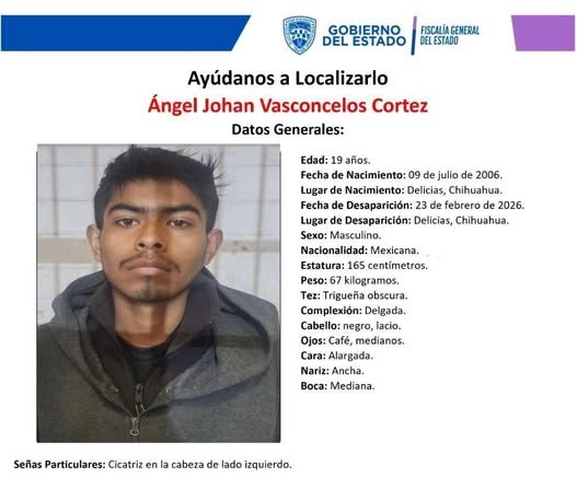 Buscan a joven desaparecido en Delicias; piden apoyo de la ciudadanía