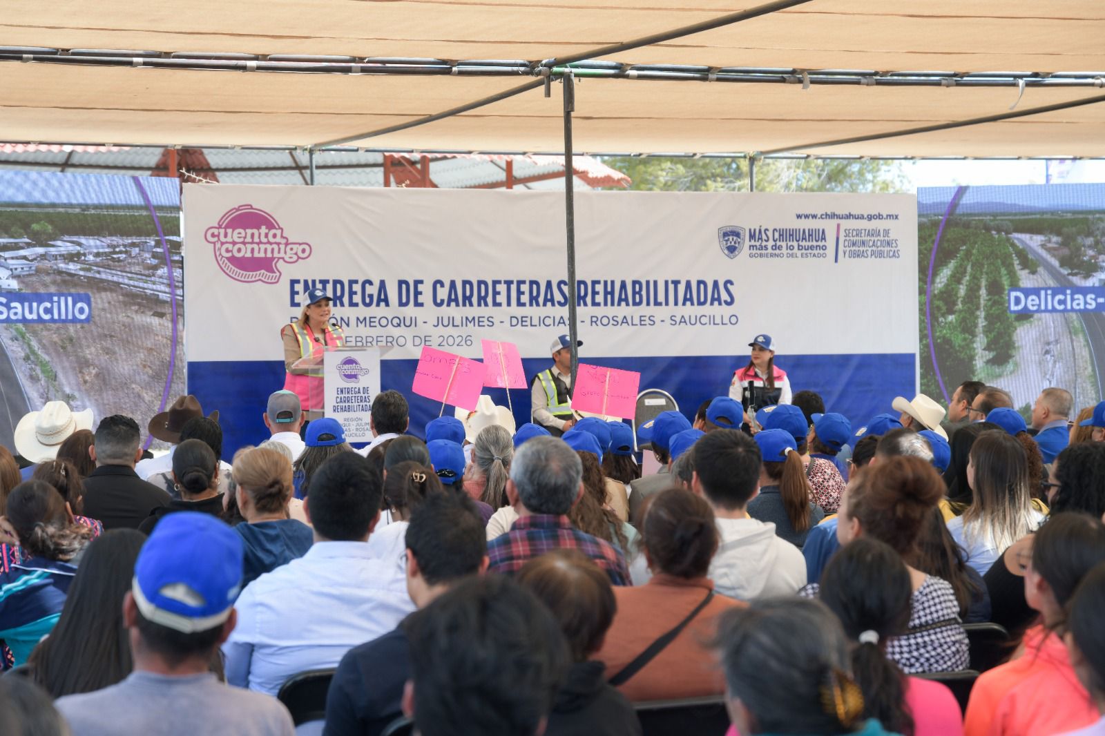 Gobernadora entrega tramo carretero Meoqui-Julimes en beneficio de más de 50 mil personas