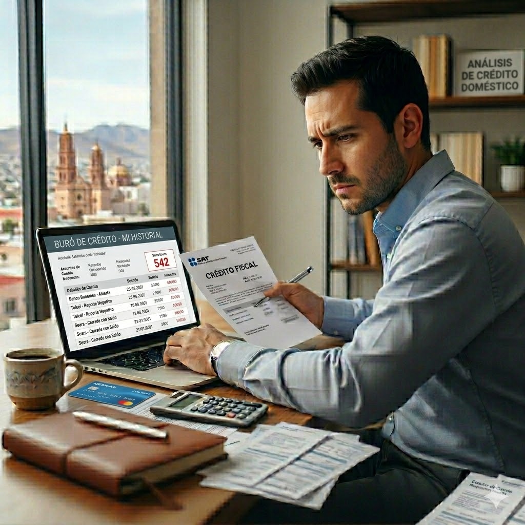 Buró de Crédito 2026: qué pasa si no pagas tus deudas y cuánto tiempo permaneces en historial negativo Persona revisando su historial negativo en Buró de Crédito 2026 desde computadora portátil