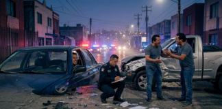 Consecuencias de un choque en México 2026: multas, cárcel, demandas y costos reales consecuencias de un choque en México 2026 con patrulla y vehículos dañados en avenida urbana
