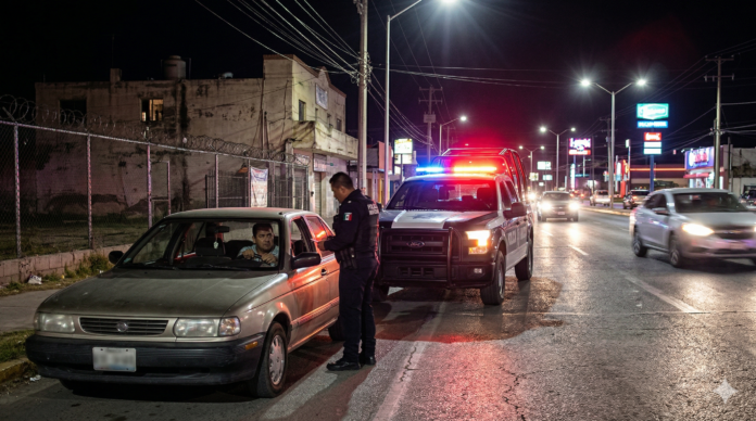 manejar sin seguro en México 2026 con conductor detenido por tránsito y revisión de documentos