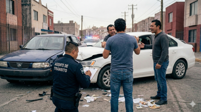huir de un accidente en México 2026 con vehículo abandonando escena y presencia policial
