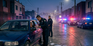 Multa por manejar ebrio en México 2026: cuánto pagas, cárcel y consecuencias reales Operativo de alcoholímetro en México con agentes de tránsito revisando a un conductor durante la noche