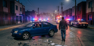 Qué pasa si huyes de un accidente en México 2026: multas, cárcel y consecuencias reales Huir de un accidente en México 2026 con vehículo dañado y escena policiaca nocturna