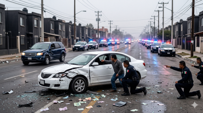 huir de un accidente en México 2026 con vehículo escapando y patrulla en persecución