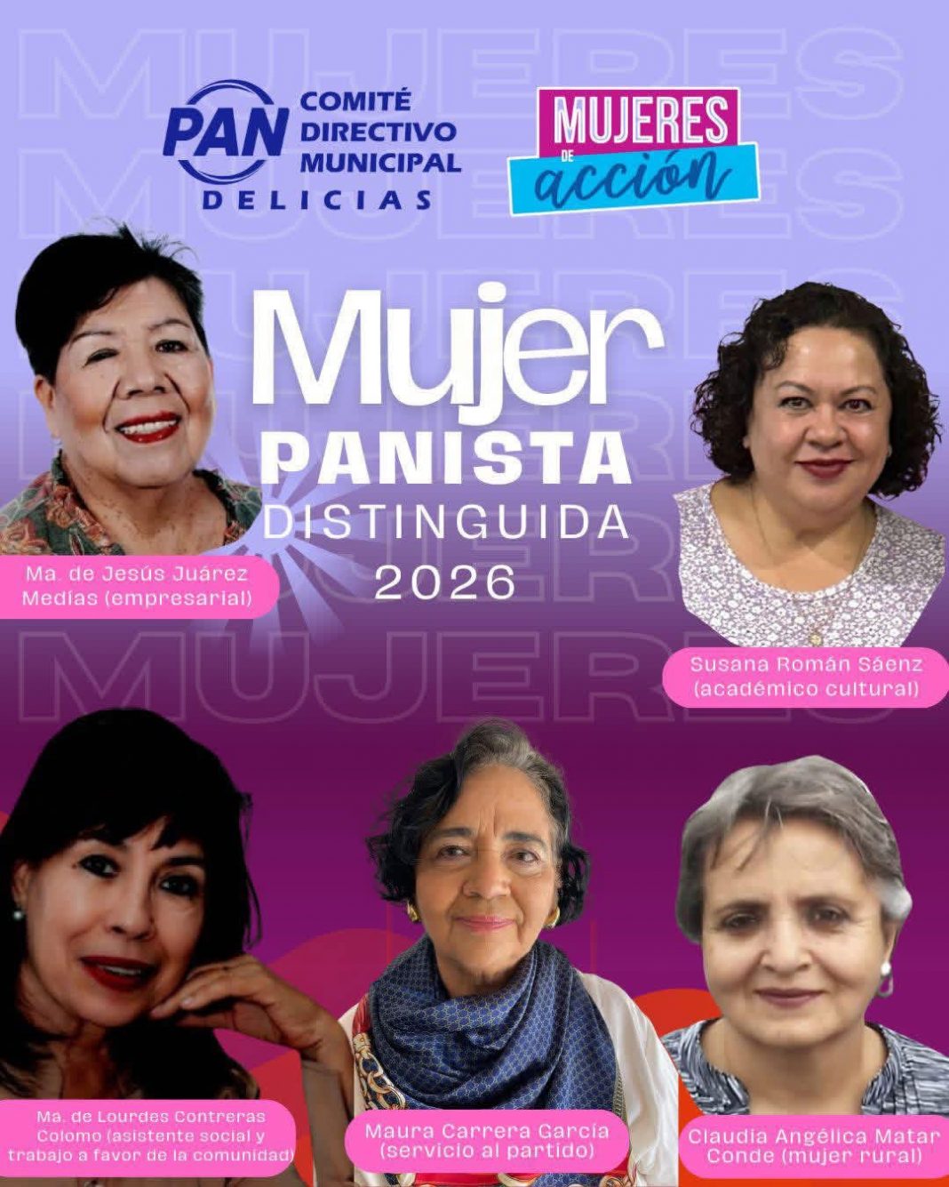 Por su trayectoria y compromiso social, PAN Delicias reconocerá a cinco mujeres militantes