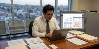 Qué pasa si no presentar declaración anual 2026: multas, recargos y consecuencias del SAT hombre preocupado revisando notificación del SAT en laptop sobre no presentar declaración anual 2026 en México