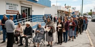 Filas para cobrar pensión Bienestar generan preocupación en México: adultos mayores esperan durante horas filas pension bienestar adultos mayores banco bienestar mexico