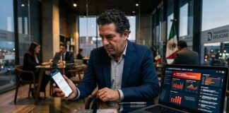 SAT advierte sobre transferencias entre cuentas propias: el error que puede activar auditorías en 2026 transferencias cuentas propias SAT 2026 persona revisando movimientos bancarios en aplicación móvil.