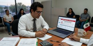 SAT puede congelar cuentas bancarias 2026: cuándo ocurre y cómo evitarlo SAT congelar cuentas bancarias 2026 persona revisando bloqueo bancario en laptop