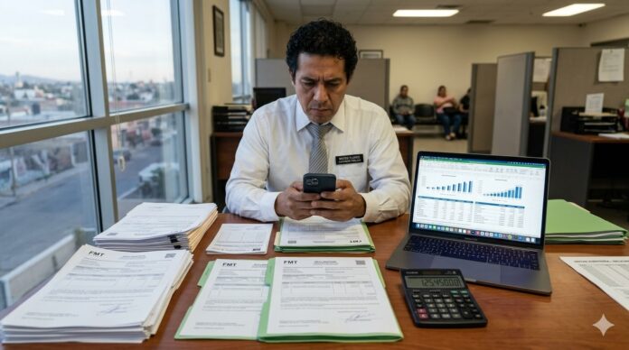 discrepancia fiscal 2026 persona revisando depósitos bancarios en celular con preocupación en México