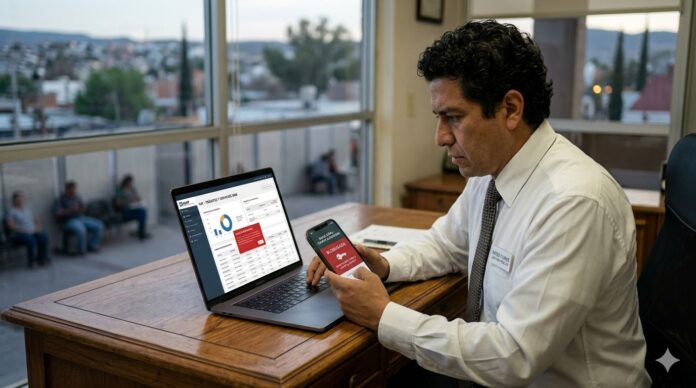 SAT puede congelar cuentas 2026 persona viendo cuenta bancaria bloqueada en celular en México