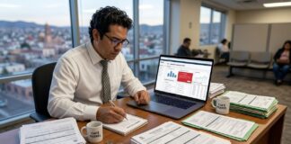 Multa del SAT por depósitos no declarados 2026: cuánto puedes pagar y cómo detecta el SAT multa SAT depósitos no declarados 2026 persona revisando estados de cuenta bancarios y documentos fiscales