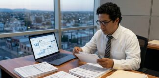 Requerimiento SAT 2026: qué significa recibir una notificación fiscal requerimiento SAT 2026 persona abriendo notificación fiscal del SAT en escritorio de oficina