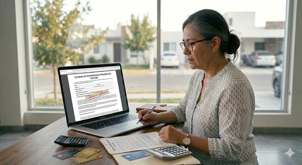 Qué pasa si tu inquilino deja de pagar renta en Chihuahua en 2026 Propietario en Chihuahua revisando contrato de arrendamiento por falta de pago de renta 2026 en mesa residencial