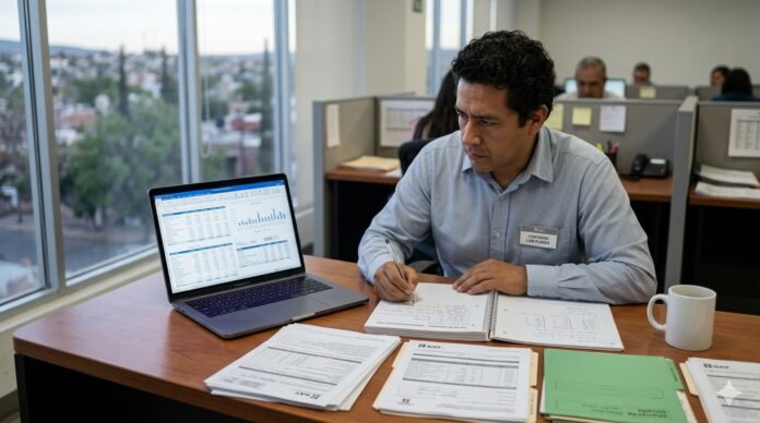 multa SAT no presentar declaración mensual 2026 contador revisando calendario fiscal en computadora