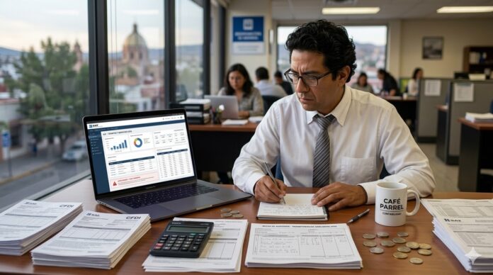 multa SAT no presentar declaración anual 2026 persona revisando portal del SAT en laptop