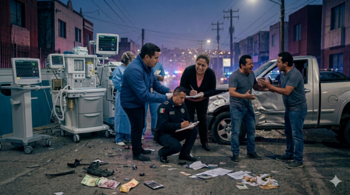 Cirugía de emergencia en hospital en México con médicos trabajando en quirófano bajo luces quirúrgicas intensas