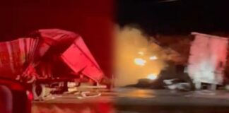 ¡CAOS EN LA CARRETERA!: Choque e incendio de tráileres paraliza la circulación
